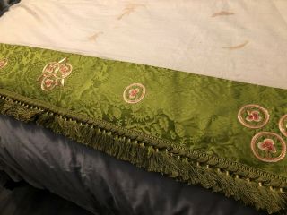 Gorgeous Vintage Green Brocade Catholic Church Altar Frontal Embroidery Trinity