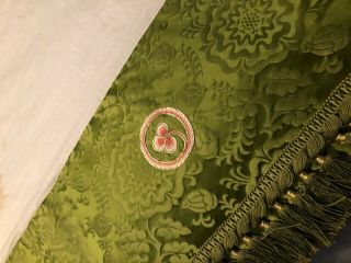 GORGEOUS VINTAGE GREEN BROCADE CATHOLIC CHURCH ALTAR FRONTAL EMBROIDERY TRINITY 3