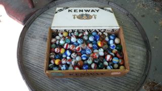 Cigar Box Full Of 350 Vintage Unpicked Marbles,  Peltier Akro German?