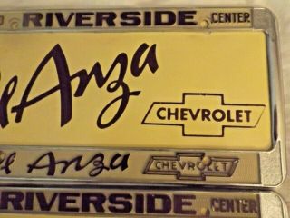 2 Vintage De Anza Riverside California Chevrolet Metal license plate frames. 5