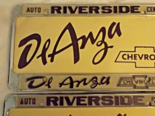 2 Vintage De Anza Riverside California Chevrolet Metal license plate frames. 6