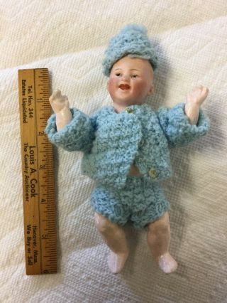 Magnificent Antique Heubach Bisque Head Baby Doll Composition Body Knitted Suit