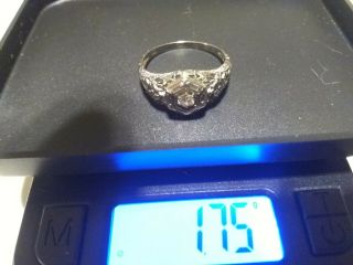 Vintage 18 Kt White Gold Ring 1.  7 Gram W/ 5 Pt Diamond Size 8.  5