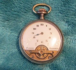 Vintage 800 Silver Hebdomrs 8 Day Swiss Made Pocket Watch For Spares / Repair