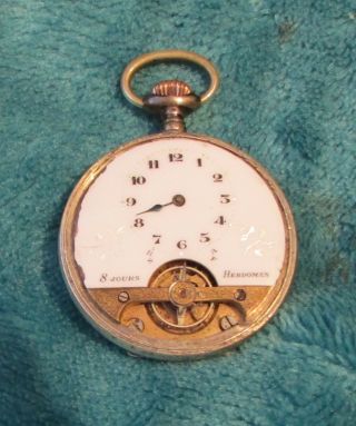 Vintage 800 Silver Hebdomrs 8 Day Swiss Made Pocket Watch For Spares / Repair 3