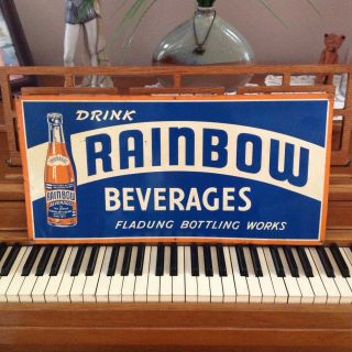 Vintage Rainbow Beverages Soda Pop Gas Station Embossed Metal Sign