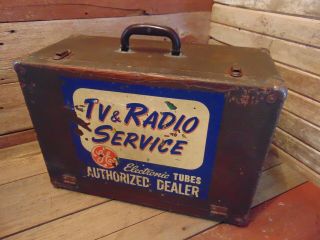 Vintage Wood Ge Tv & Radio Repair Case Knickerbocker With Dealer Advertising