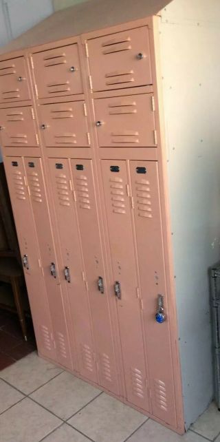VTG Rose Pink Metal Steel School Gym Athletic Antique 6 Lockers W/Cubbies Berger 4