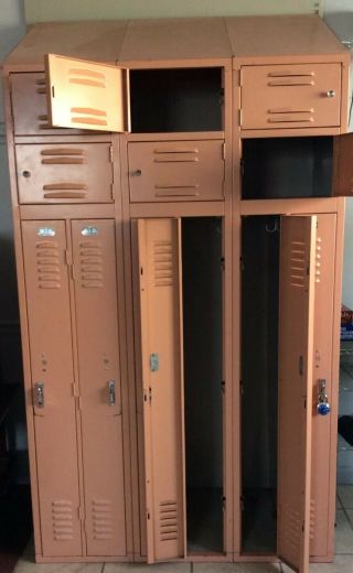 VTG Rose Pink Metal Steel School Gym Athletic Antique 6 Lockers W/Cubbies Berger 5