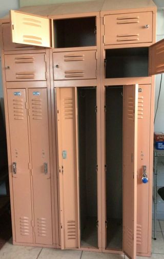 VTG Rose Pink Metal Steel School Gym Athletic Antique 6 Lockers W/Cubbies Berger 6