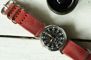 Vintage Soviet Watch Russian Pobeda Russian Military Mechanical Leather Strap