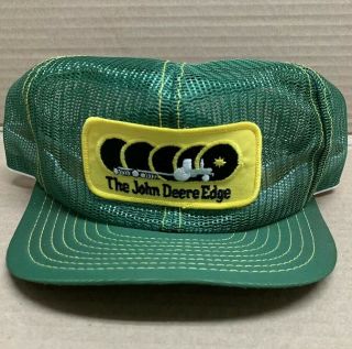 Vtg John Deere Edge Green Louisville Mfg Usa Mesh Snapback Trucker Hat Rare