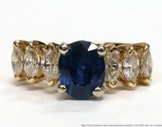 Approx 2ct Sapphire 1ctw Fine Diamond 14k Yellow Gold Vintage Ladies Ring