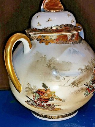 Vintage Japanese Satsuma Hand Painted Porcelain Sugar Bowl Samurai with Gold 4