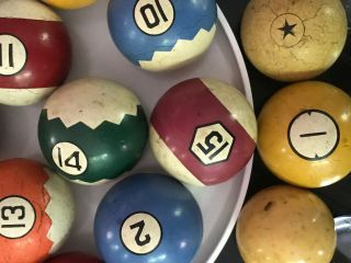Antique Vintage Pool Balls - 17 assorted inc Zig Zag,  Others 2 1/4 