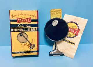 Vintage Nos Yankee Side - Vue Clamp On Chrome Mirror - Box,  Bag,  Label,  Tag