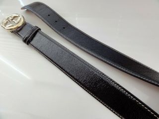 Rrp €475 Authentic Gucci Vintage Black Patent Leather Belt 80/32