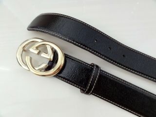 RRP €475 Authentic Gucci Vintage black patent leather belt 80/32 2