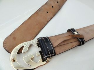 RRP €475 Authentic Gucci Vintage black patent leather belt 80/32 5
