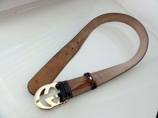 RRP €475 Authentic Gucci Vintage black patent leather belt 80/32 6