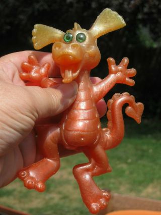 Vintage 1967 Bel - Art Dragon Oily Jiggler Figurine Toy - Green Eyes