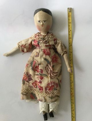Large Antique Approx 15” Grodnertal Jointed Wooden Peg Doll Ball Joints Dressed