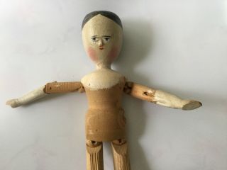 Large antique approx 15” Grodnertal jointed wooden peg doll ball joints dressed 4