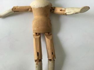 Large antique approx 15” Grodnertal jointed wooden peg doll ball joints dressed 5