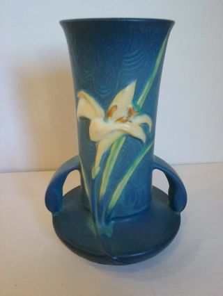 Vintage Roseville Pottery Blue Zephyr Lily Vase 131 - 7 "