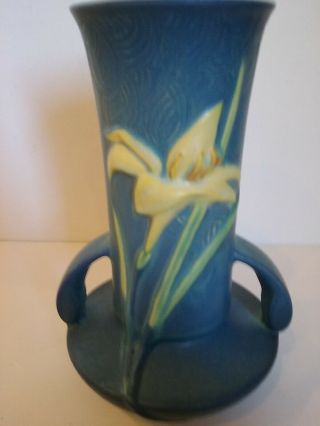 Vintage Roseville Pottery Blue Zephyr Lily Vase 131 - 7 