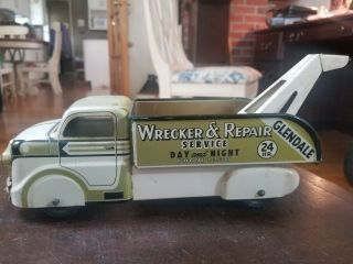 Vintage Marx Glendale Wrecker & Repair Tow Truck Tin Litho Pristine - 1950 
