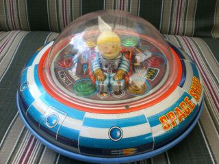 Vintage T&m Tin Toy Space Ship Made In Japan