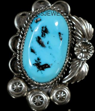 Old Pawn Vintage Heavy Navajo Sterling & Sleeping Beauty Turquoise Ring Sz 9.  5