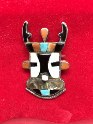 Hopi Vintage Face Mask Pin,  Silver With " T " Mark On Back.