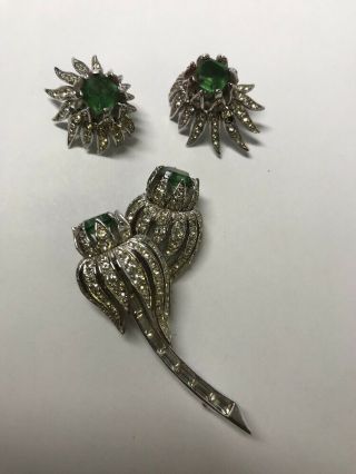Vintage Boucher Silver Tone Flower Pin Brooch W/ Clip On Earrings