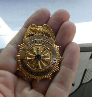 Rare Vintage 2 " Hyde Park Ny Fire Department Chief Badge Gold Filled Fighter