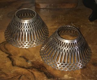 Pair Vintage Sterling Silver Tiffany And Co Reticulated Candle Shades 17735