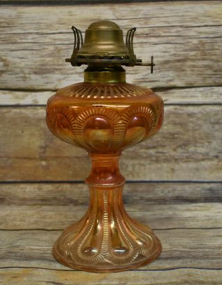 Vintage Imperial Glass Zipper Loop Oil Lamp Carnival Marigold
