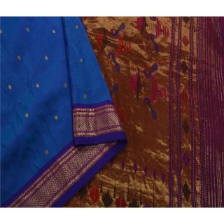 Sanskriti Vintage Blue Heavy Saree Pure Silk Zari Woven Craft Fabric Ethnic Sari