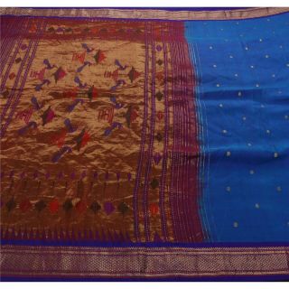 Sanskriti Vintage Blue Heavy Saree Pure Silk Zari Woven Craft Fabric Ethnic Sari 2