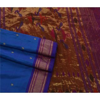 Sanskriti Vintage Blue Heavy Saree Pure Silk Zari Woven Craft Fabric Ethnic Sari 3