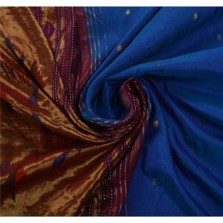 Sanskriti Vintage Blue Heavy Saree Pure Silk Zari Woven Craft Fabric Ethnic Sari 5