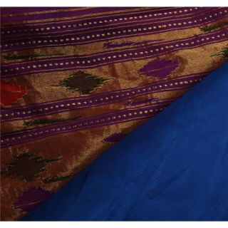 Sanskriti Vintage Blue Heavy Saree Pure Silk Zari Woven Craft Fabric Ethnic Sari 6