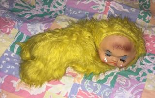 Vintage Rubber Faced Yellow Sleeping Sad Crying Plush Cry Baby