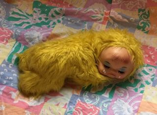 Vintage Rubber Faced Yellow Sleeping Sad Crying Plush Cry Baby 2