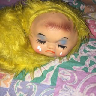 Vintage Rubber Faced Yellow Sleeping Sad Crying Plush Cry Baby 3