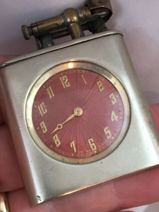 Vintage Unmarked Lift Arm Pocket Lighter With Built In Key Wind Watch 4