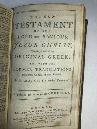 1774 Antique HOLY BIBLE Old TESTAMENTS Leather POCKET EDITION Genesis MOSES 5