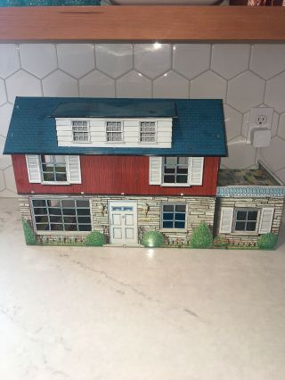 Marx Vintage Tin Metal Litho Dollhouse 2 Story Colonial With Patio