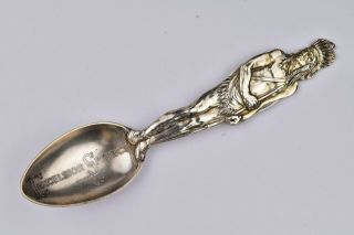 Excelsior Springs Mo.  Sterling Silver Souvenir Spoon W/ Figural Indian Chief